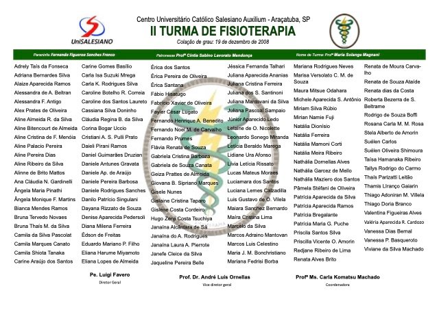 Placa de formatura da II Turma de Fisioterapia, 2008