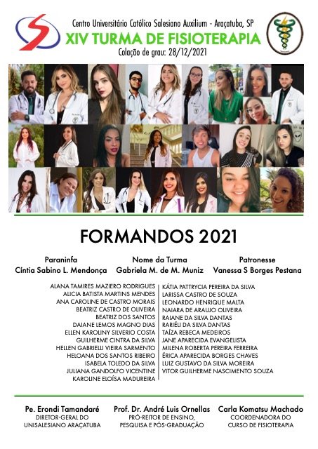 Placa de formatura da XIV Turma de Fisioterapia, 2021